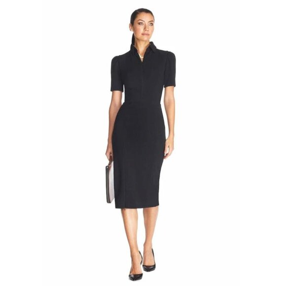 Dress the Population Gloria Dress Midi Sheath Zip details Black Large - Picture 1 of 12